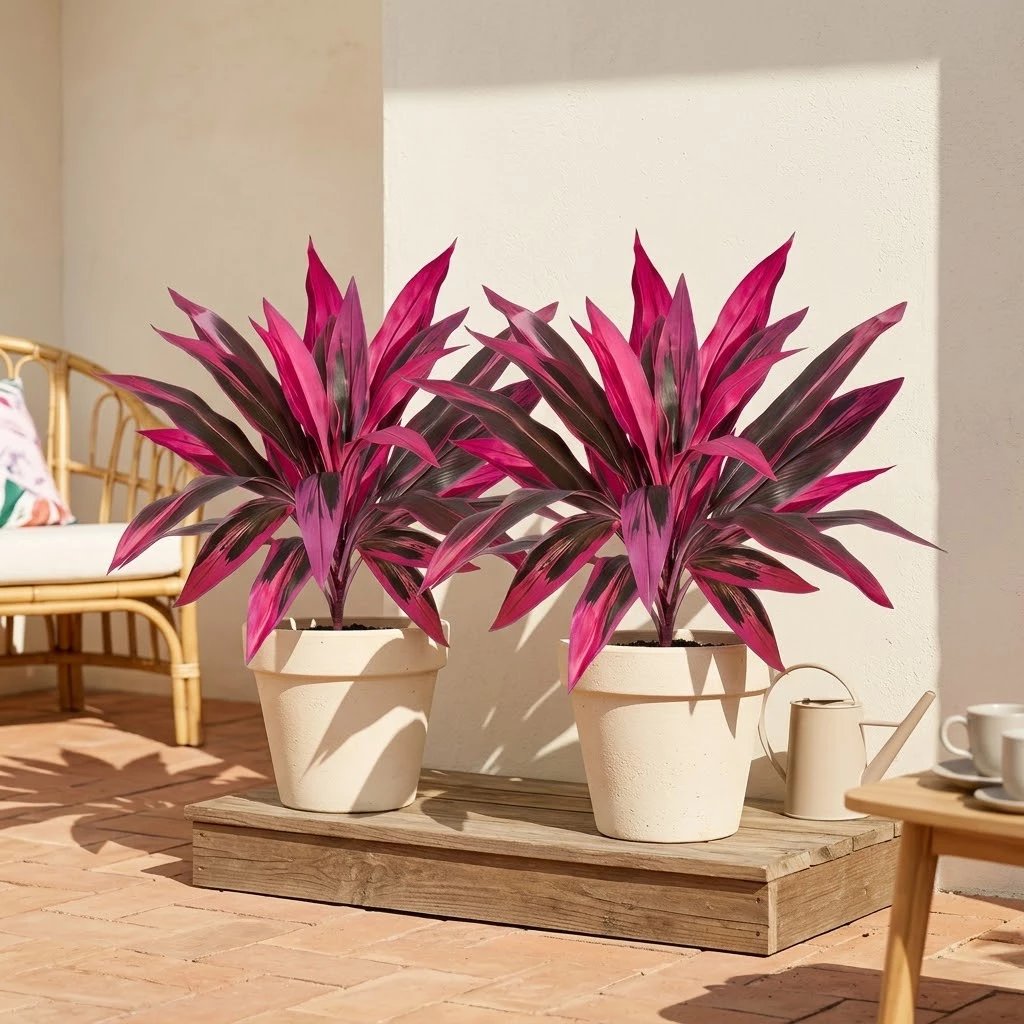2Pcs Large Artificial Boston Fern & Dragon’s Blood Tree Plants