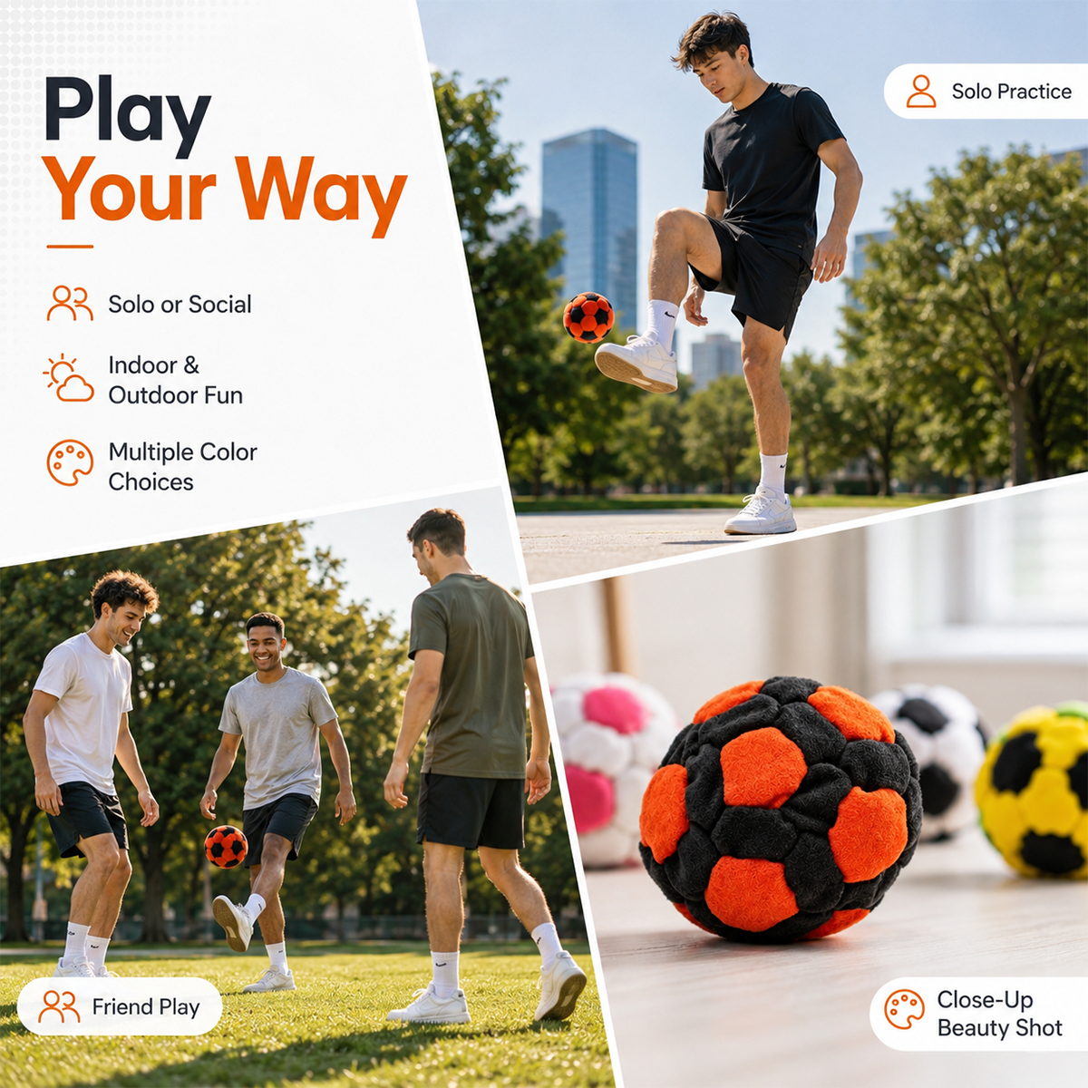6 Pack Soft Soccer Footbag – Indoor & Outdoor Fun for All Ages