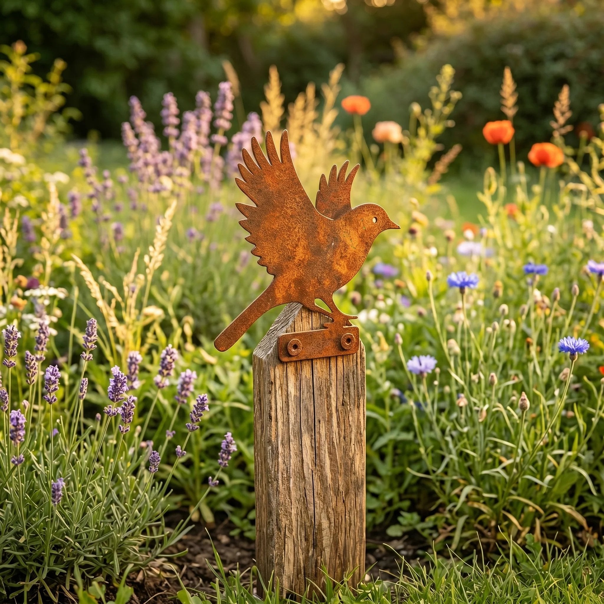 5-Piece Lifelike Rusty Metal Bird Silhouettes Garden Art