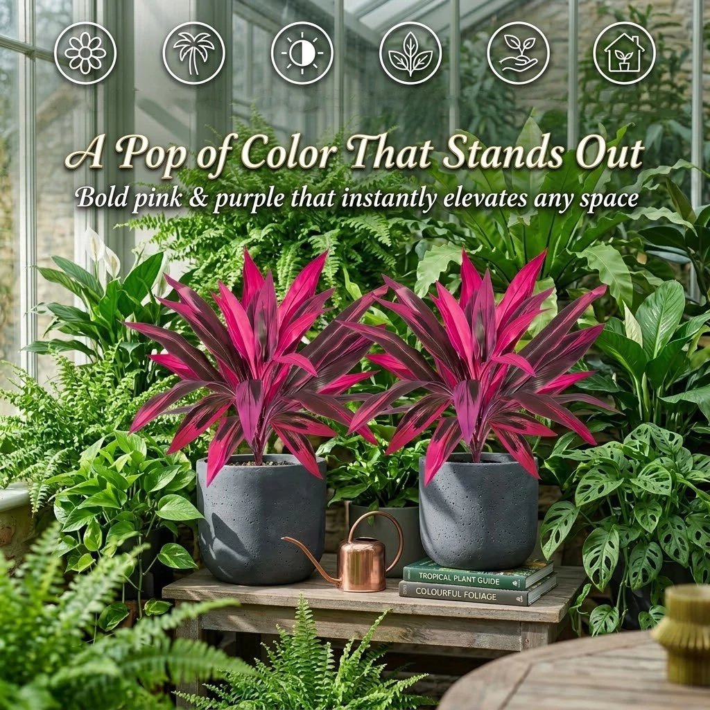 2Pcs Large Artificial Boston Fern & Dragon’s Blood Tree Plants